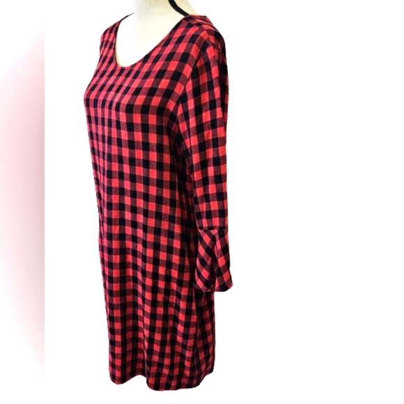 Cloth & Stone Red and Black Buffalo Plaid Flutter Sleeve Dress,Large - Picture 4 of 16